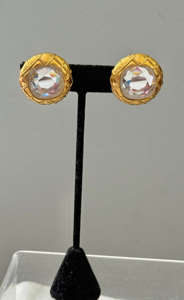 Chanel Quilted Crystal Clip On Earrings