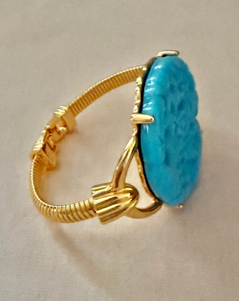 Contemporary Carved Lucite Turquoise Disk Bracelet