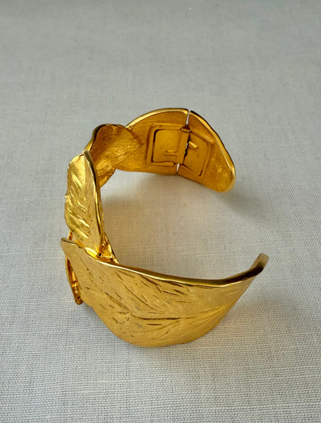 Kenneth Jay Lane Gold Plated Leaf Cuff with Kick Closure
