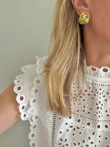 Green Cabochon Clip On Earrings