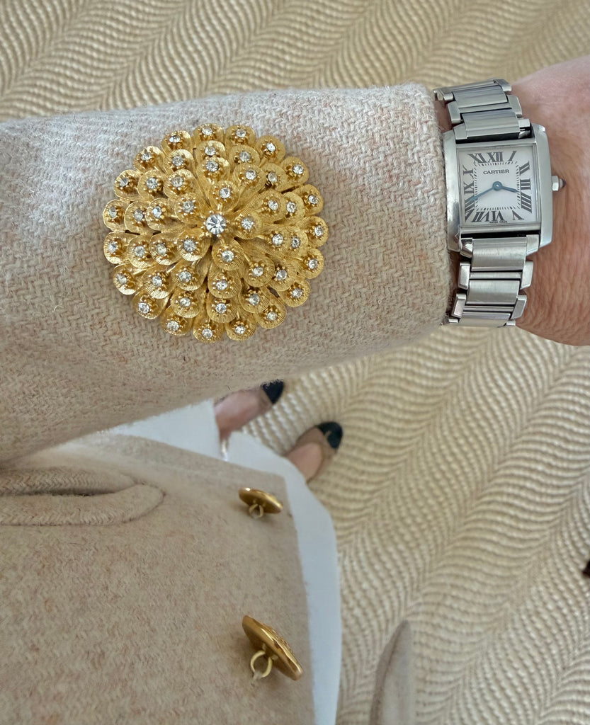 Gold & Rhinestone Dome Brooch