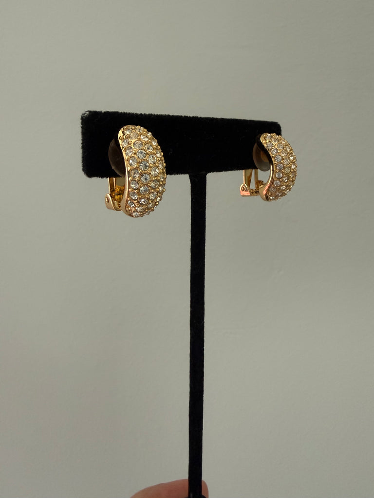 Christian Dior Pavé Rhinestone Clip On Earrings