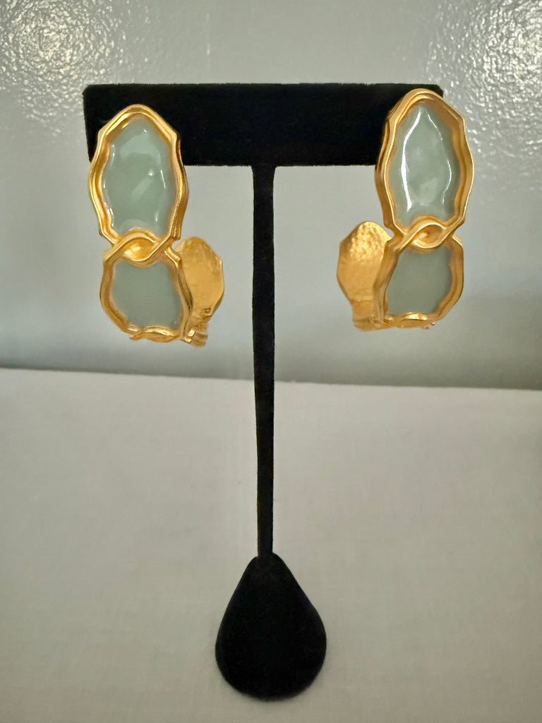 Karl Lagerfeld Large Light Green Enamel Clip On Hoop Earrings