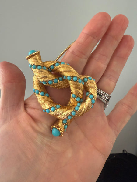 Jomaz Turquoise Knot Brooch on Choker Wire