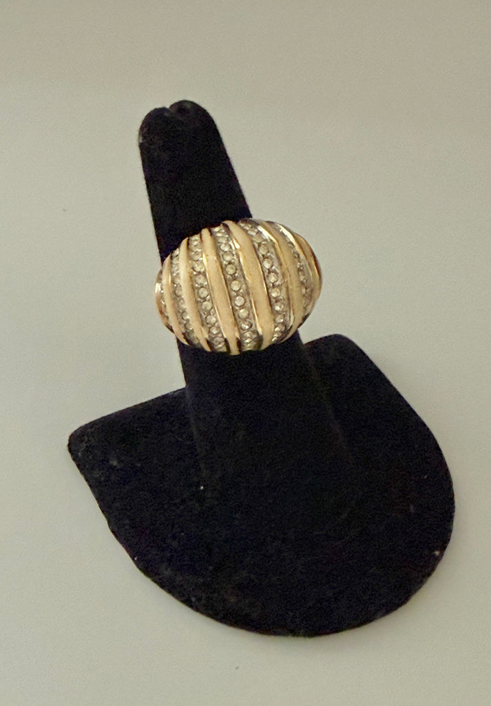 Cream Enamel & Rhinestone Ring Size 6.5
