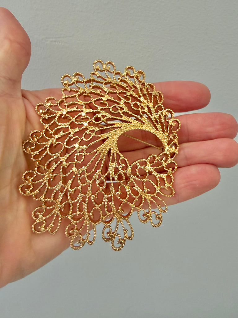Monet Large Gold Filigree Brooch