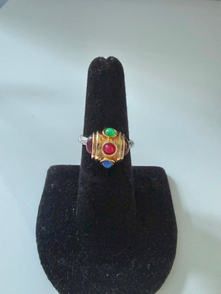 Gold & Silver Multi Colored Cabochon Ring