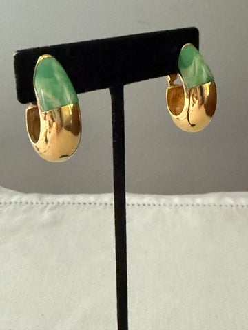 Givenchy Green Lucite Gold Plated Clip On Hoop Earrings