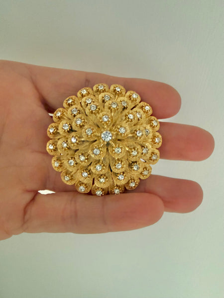 Gold & Rhinestone Dome Brooch
