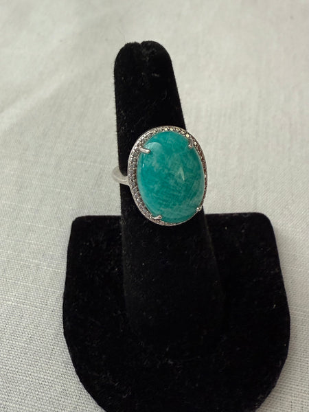 Sterling Ring with Aqua Stone Size 5.25