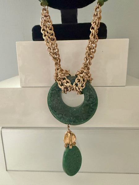 Carved Green Resin Statement Necklace