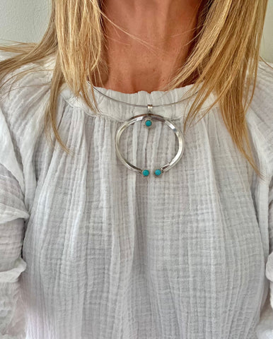 Sterling & Turquoise Pendant on Silver Plated Choker Wire