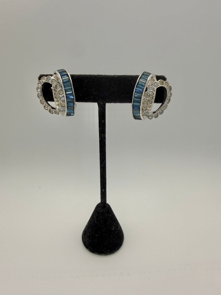 Jomaz Sapphire & Rhinestone Clip On Earrings