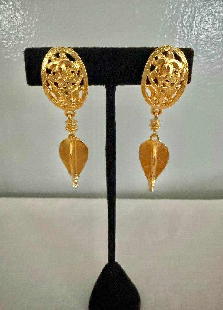 Chanel Etruscan Dangle Clip On Earrings