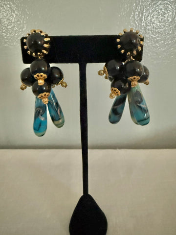 French Glass Clip On Earrings
