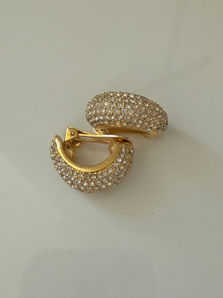Dior Pavé Rhinestone Hoop Clip On Earrings