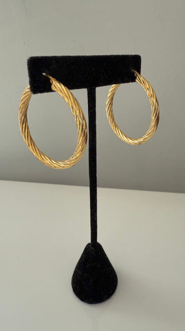 Gold Over Sterling Twisted Hoop Earrings 1.5”