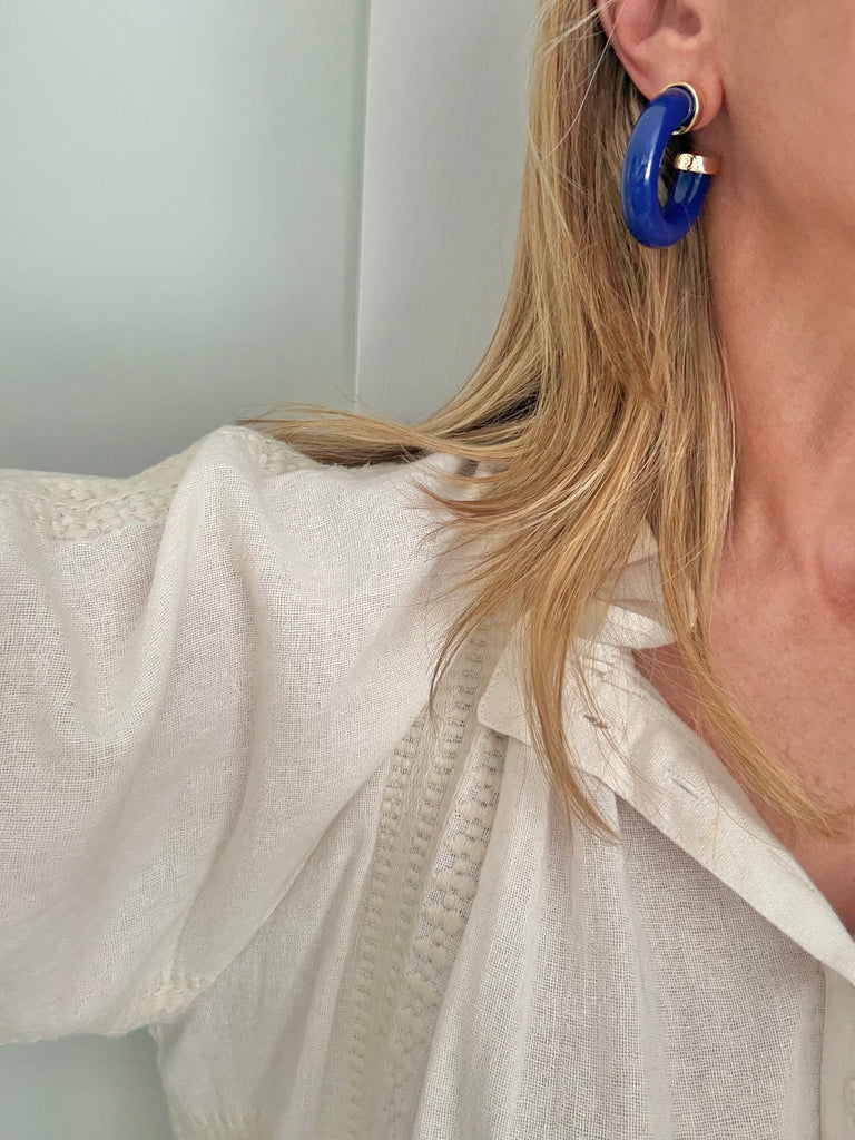 Blue Lucite Hoop Earrings for Pierced Ears