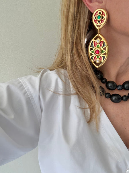 Frederic Vollé Gilded Resin Hand Enameled Clip On Earrings