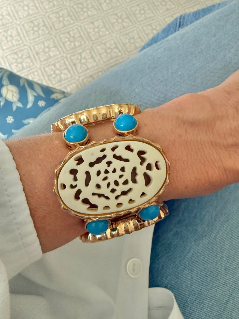 Hutton Wilkinson Carved Resin Link Bracelet with Turquoise Cabochons