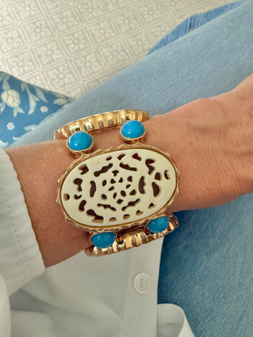 Hutton Wilkinson Carved Resin Link Bracelet with Turquoise Cabochons
