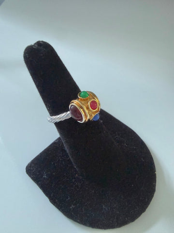 Gold & Silver Multi Colored Cabochon Ring