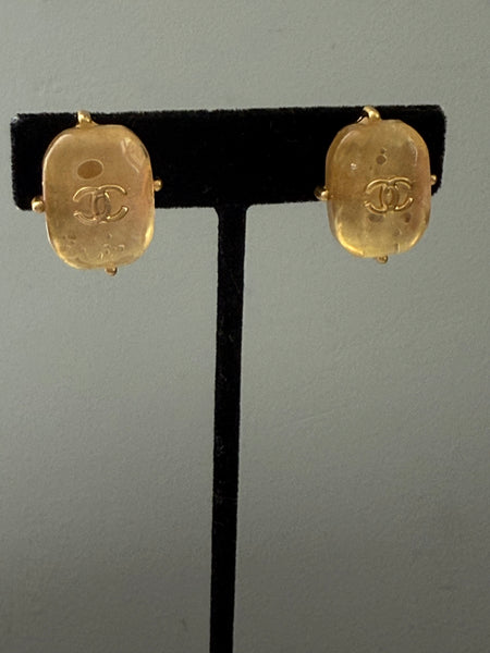 Chanel Clear/Light Yellow Gripoix Clip On Earrings