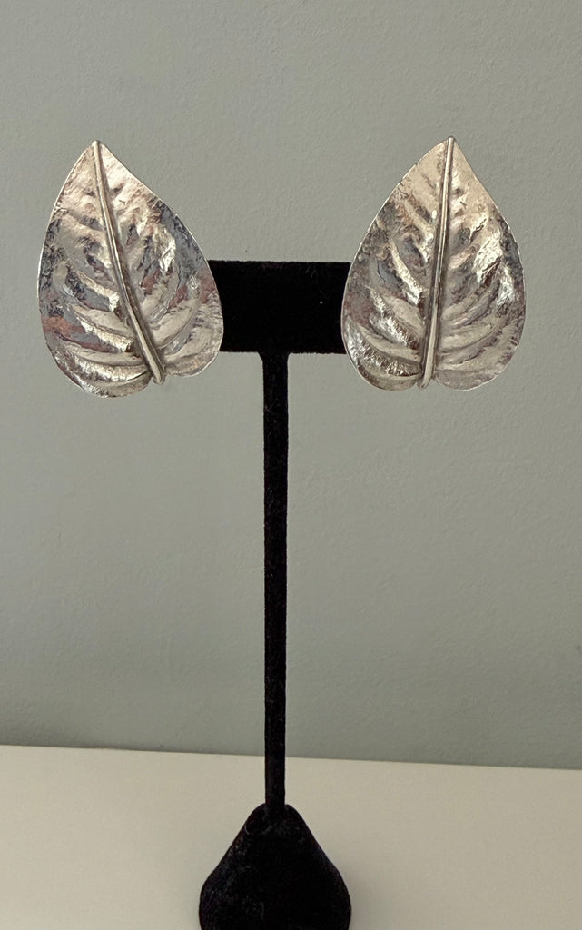 Silver Leaf Clip On Earrings