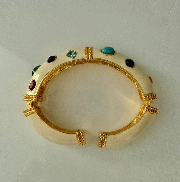 Kenneth Jay Lane Cream Enamel & Cabochon Bracelet
