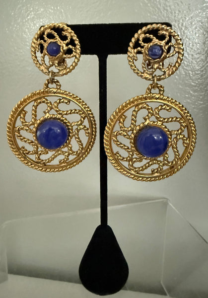 Lapis Dangle Clip On Earrings