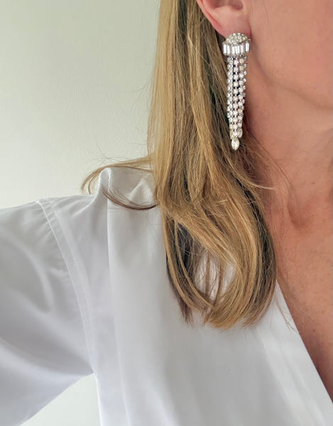 Weiss Screw Back Cascading Rhinestone Earrings