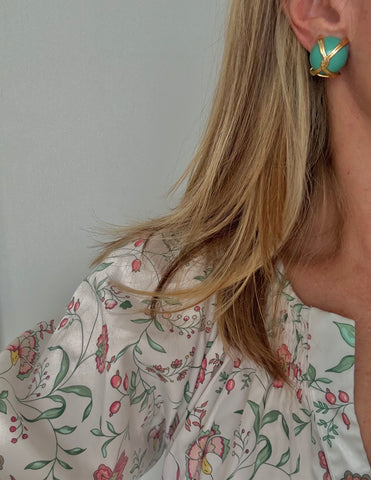 PEP Turquoise Resin Clip On Earrings