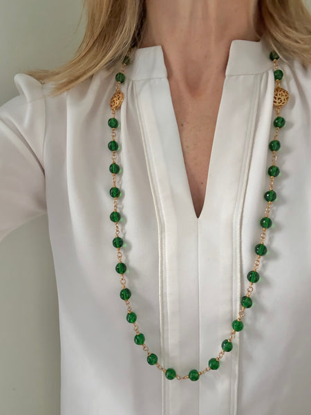 Chanel Green Gripoix Two Station Necklace
