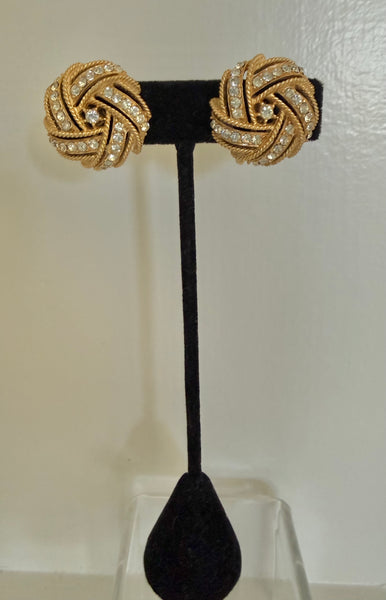 Trifari Rhinestone Clip On Earrings