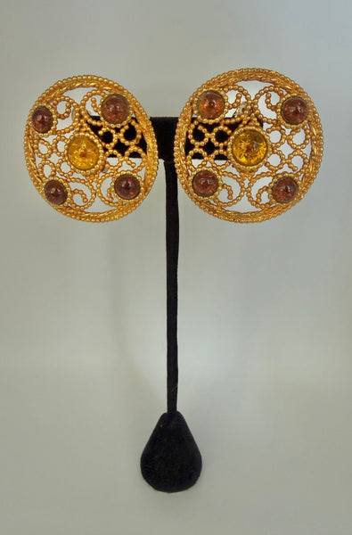 Dominique Aurientis Large Cabochon Clip On Earrings