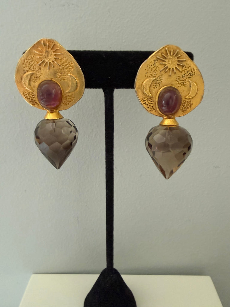 Amethyst Clip On Earrings Signed Jaded