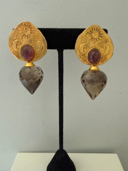 Amethyst Clip On Earrings Signed Jaded