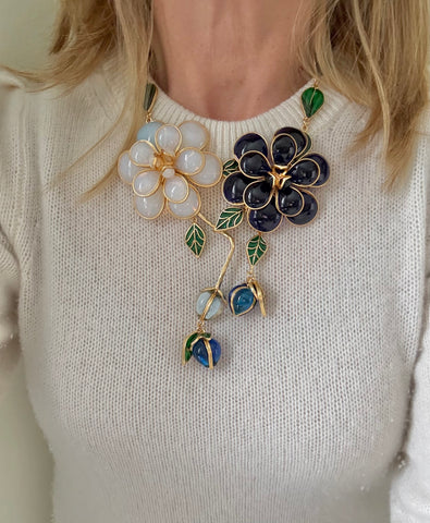 Contemporary Glass Flower Statement Necklace