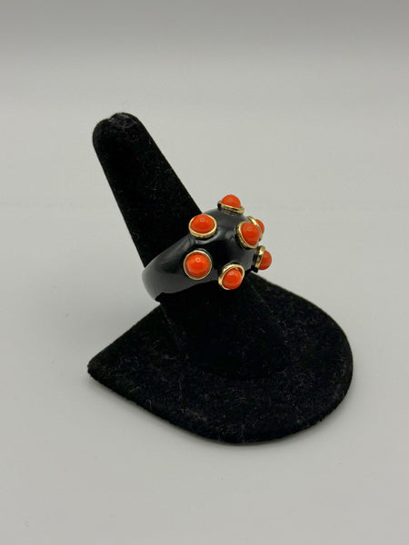 Replica Italy Black & Coral Cabochon Ring Size 8.5