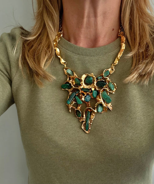 Erwin Pearl Polished Green Stone Brutalist Necklace