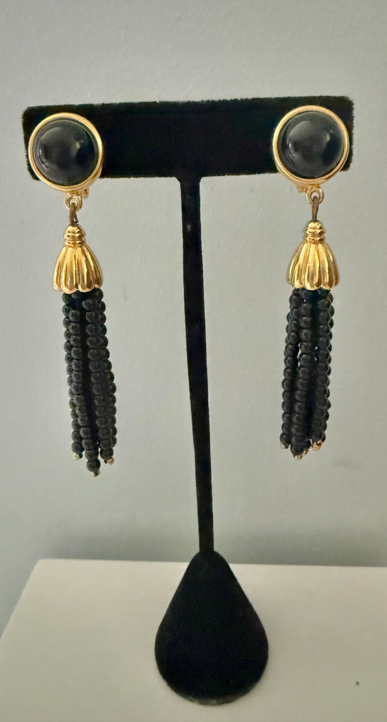 Monet Black Tassel Clip On Earrings