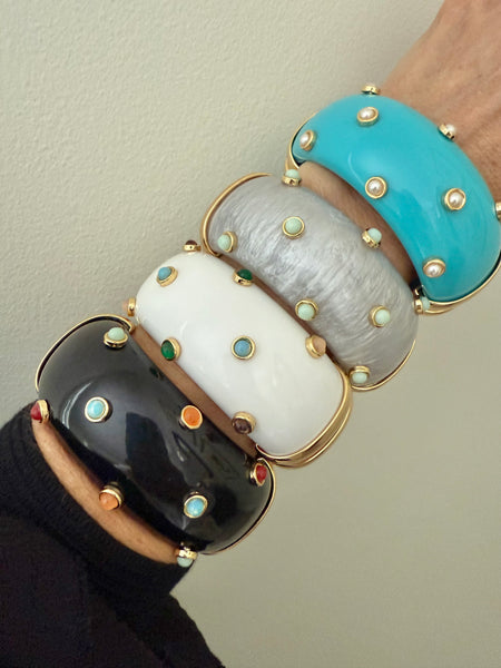 Multi Color Cabochon White Lucite Clamper Bracelet