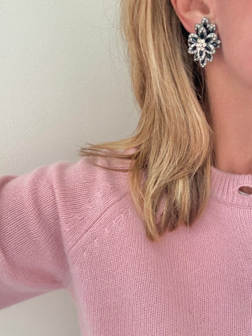 Rhinestone Flower Clip On Earrings