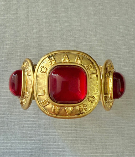Chanel Red Gripoix Cuff Bracelet