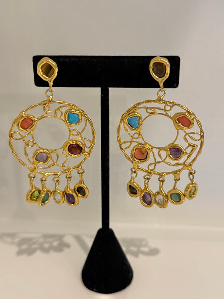 Colorful Glass Post Dangle Earrings