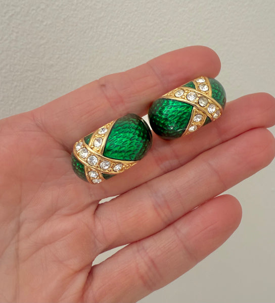 Green Enamel Clip On Earrings