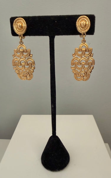 Monet Gold Clip On Dangle Earrings