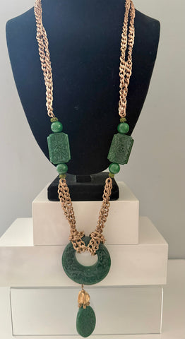 Carved Green Resin Statement Necklace