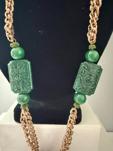 Carved Green Resin Statement Necklace