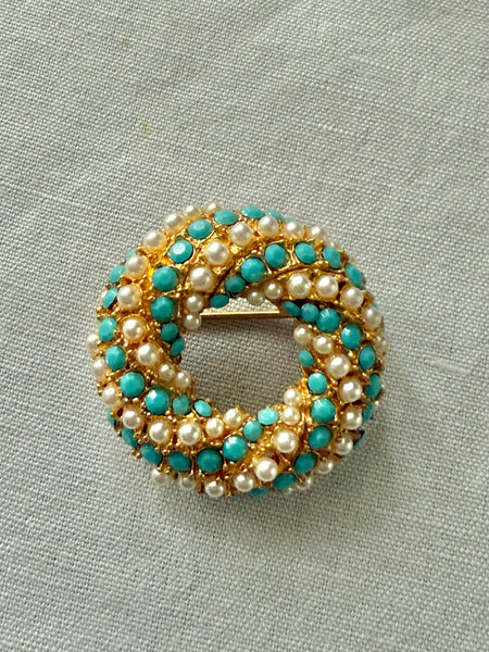 Kramer Turquoise & Pearl Brooch